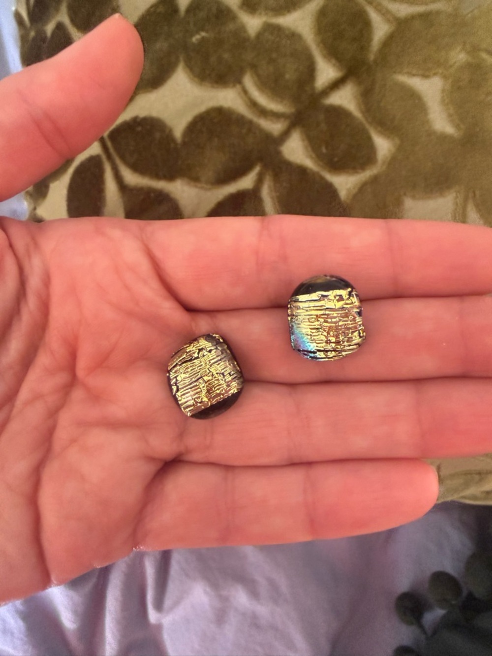 Vintage Dichroic Fused Black and Gold Stud Earrings 🌿